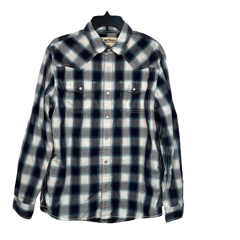 Urban Pipeline Shirt Mens size Medium plaid pearl snap long sleeve